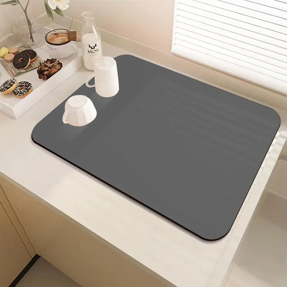 DUJUIKE Tappetino drenante cucina,Tappetino per Scolapiatti Antiscivolo,per Bancone della Cucina, Tappetino per Bere Animali Domestici(Grigio scuro,40 x 50cm)