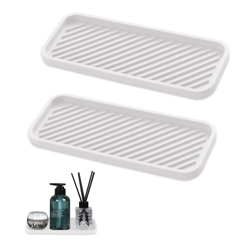 2 Pezzi Organizer Lavello Silicone 23 X 9 X 1.5 CM,Tappetino Scolapiatti Silicone,Porta Spugne Bagno,Organizer Lavandino Bagno,Contenitore per Spugne Cucina per Spazzola, Spugna - Bianco