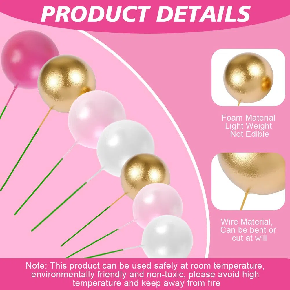 URAQT Palline Sfera Cake Topper, 45 Pz Mini Palloncino per Torta, Ball Cupcake Perle Balls Inserto, per Anniversario Festa di Compleanno Baby Shower (A)