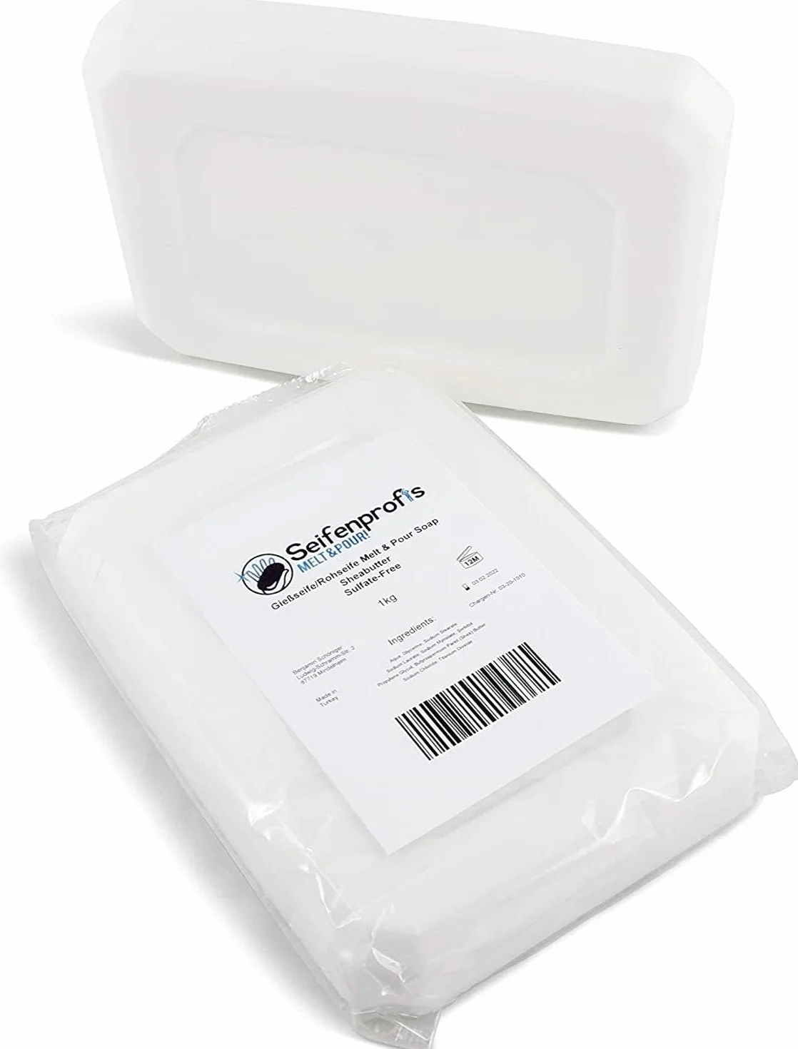 Seifenprofis - Burro di karitè - 1kg, senza SLS + SLES, sapone alla glicerina, sapone grezzo, base per sapone per colata di sapone, 100% vegano