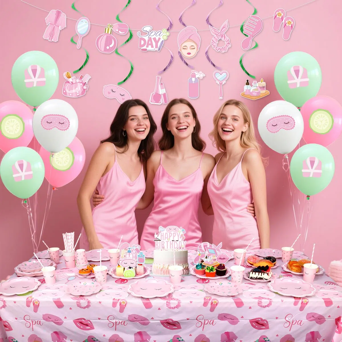 Decorazioni per feste spa per ragazze e donne includono piatti, tovaglioli, tazze, tovaglia, cannuccia per spa pigiama pigiama pigiama trucco forniture per feste