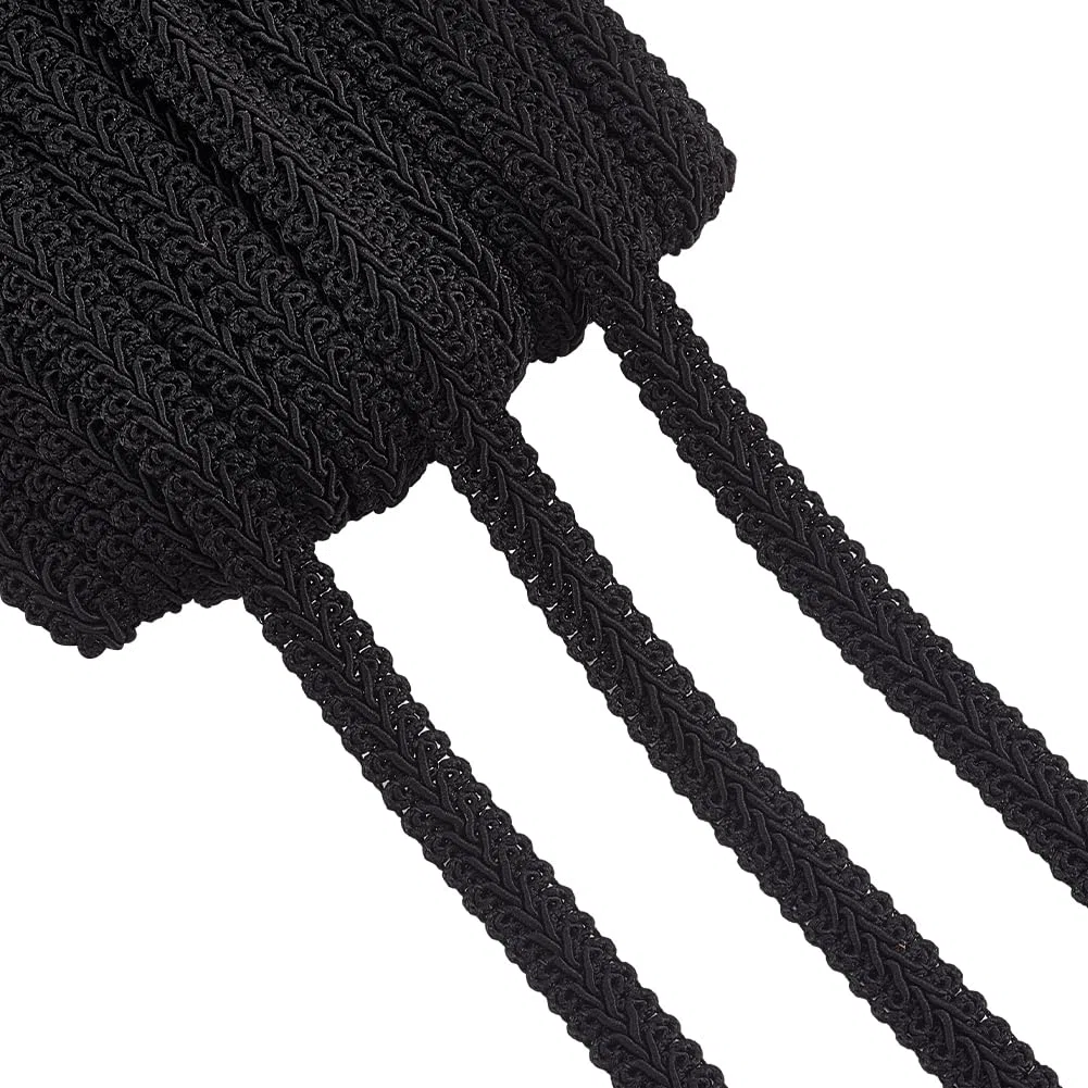 PH Pandahall Gimp Treccia Trim 25m Poliestere Tessuto Treccia Trim Tappezzeria Trim Decorativo Gimp Trim per L'Artigianato Fai Da Te Cucito Decorazione Della Tenda Gioielli Costume Accessori, Nero