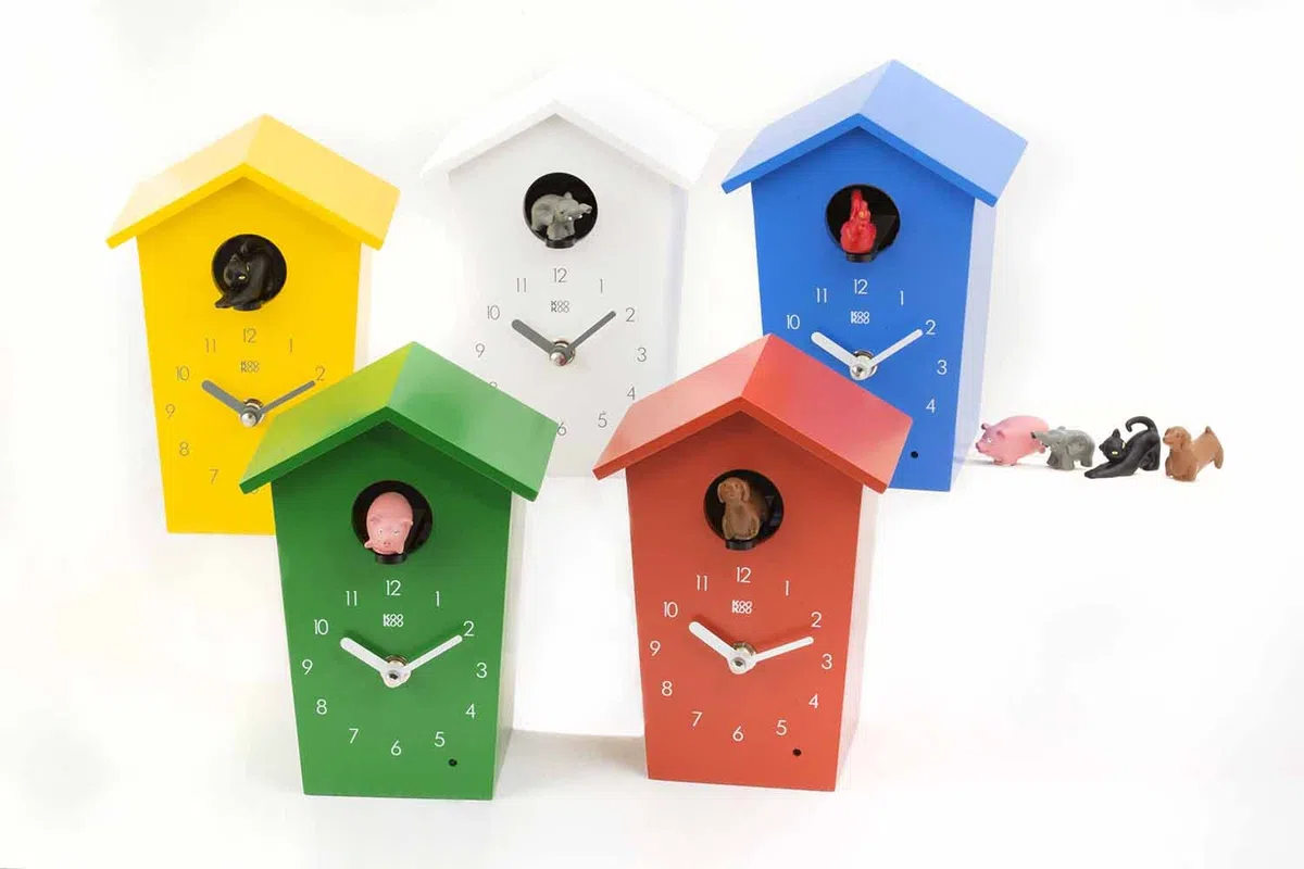 KOOKOO AnimalHouse bianco orologio cucù orologio da parete con 5 animali della fattoria registrazione naturali design moderno