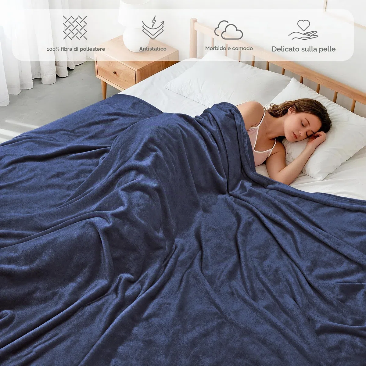 Cinkee Coperta in Pile 200x230 cm,Certificata Oeko-TEX,Antipilling,Coperta Calda per Divano,Letto Singolo e Matrimoniale,Accogliente e Spessa per Tutte le Stagioni,Blu