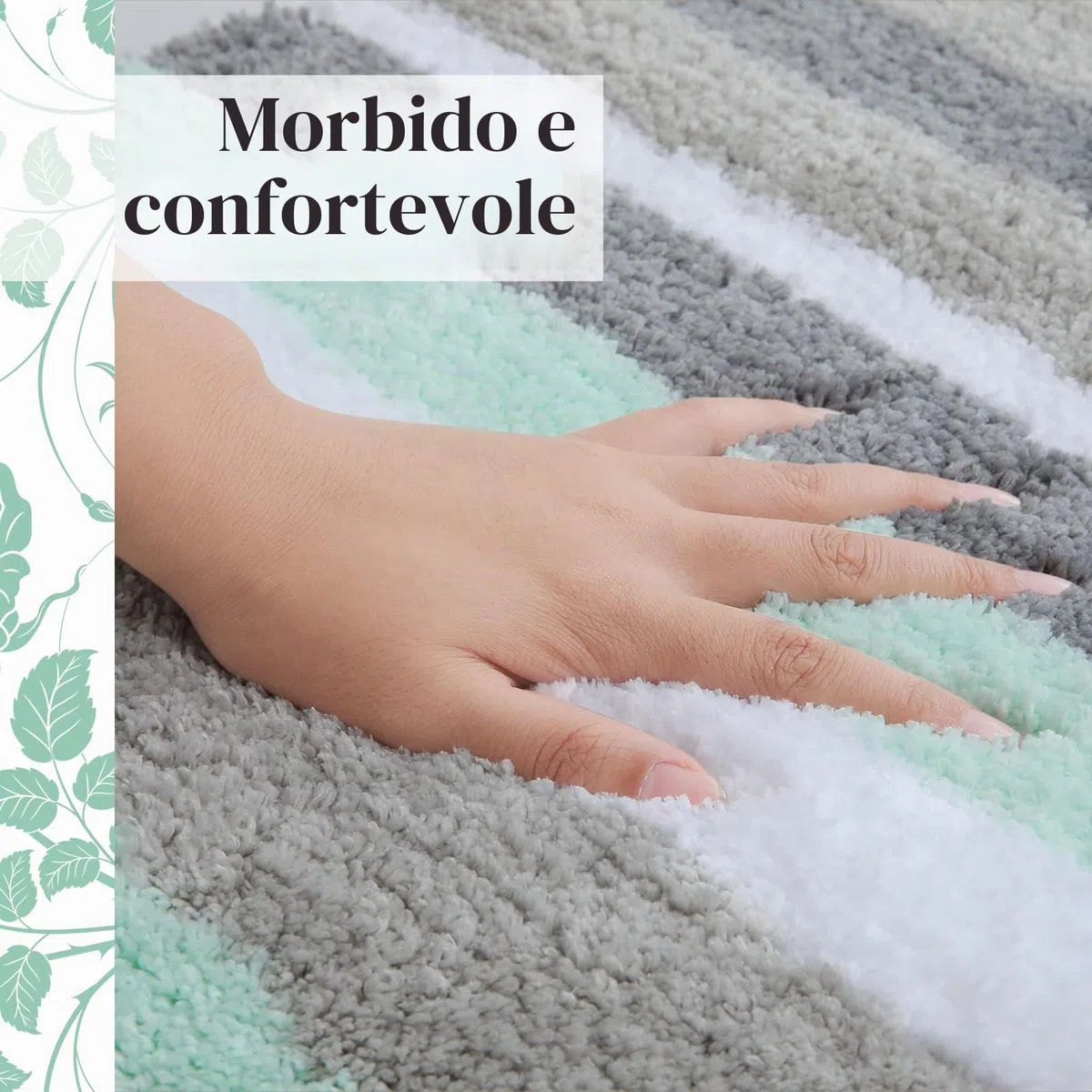 Homaxy Tappetino da bagno antiderapant,tappeto da bagno a righe in morbida microfibra, tappetino da bagno assorbente a pelo lungo, lavabile in lavatrice, 40 x 60 cm, verde/grigio