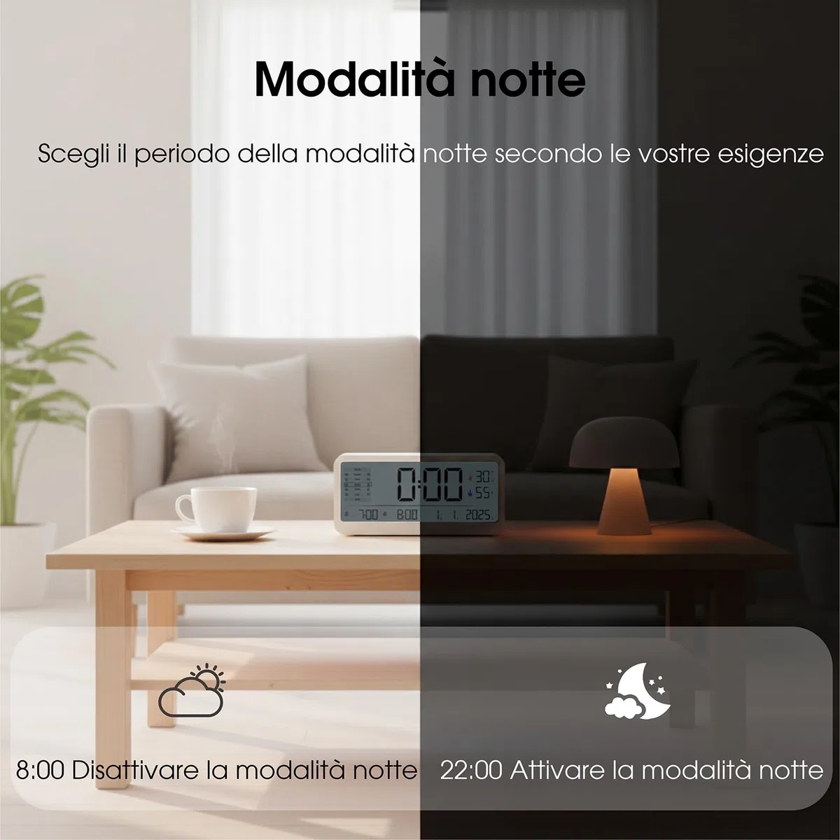 Sveglia Digitale LCD con Sensore di Temperatura e Umidità, Doppio Allarme con Funzione Snooze, Grande Schermo LCD con Retroilluminazione Regolabile, Orologio da Comodino con Visualizzazione della Data