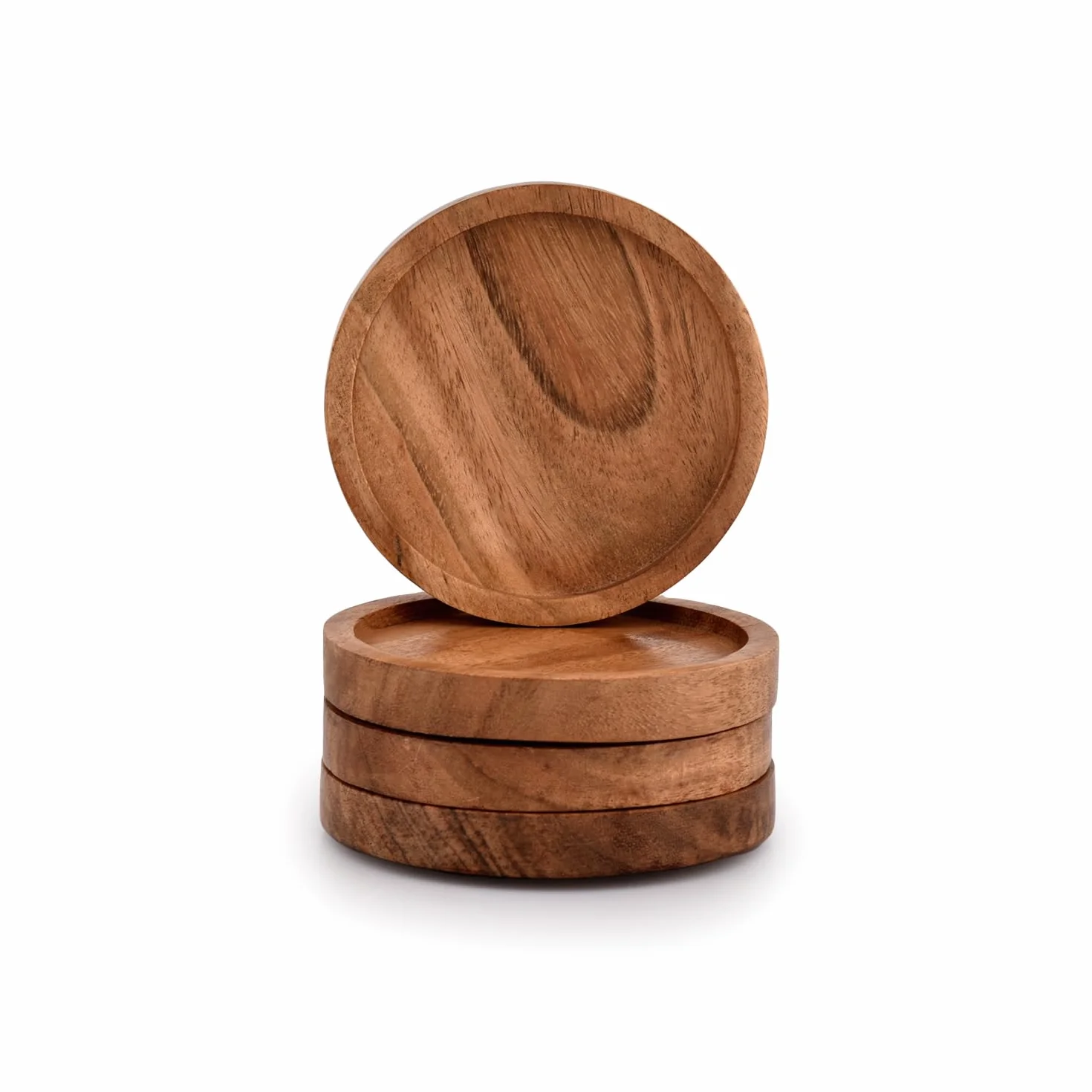 Kaizen Casa Set di 4 Sottobicchieri in Legno di Acacia Naturale per Bevande - Protezione da Tavolo per Qualsiasi Tipo di Superficie