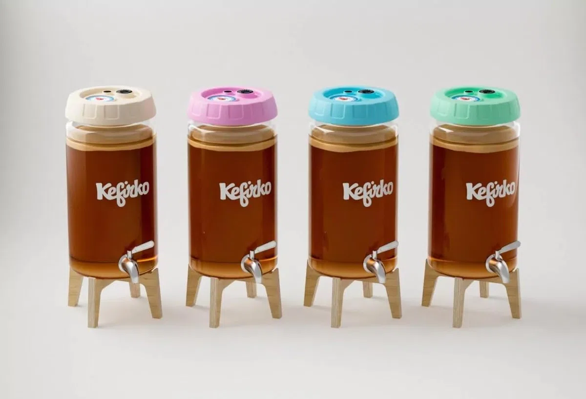 Kefirko Kombucha - Kit di Fermentazione | Barattolo di Vetro per Birra Casalinga, Coperchio, Filtri, Orologio per Fermentazione e Libro di Ricette, 4 Litri (Blu)