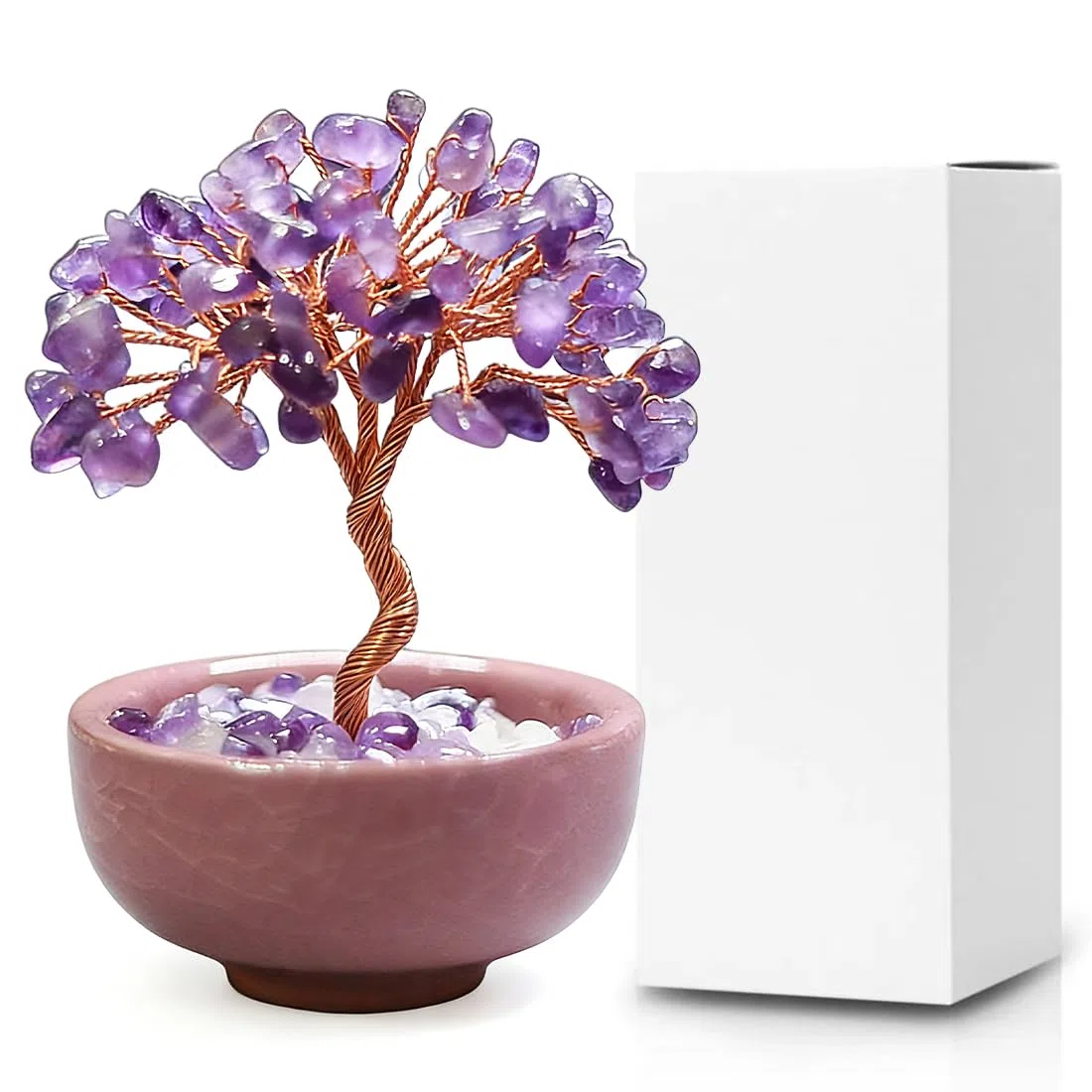 Albero della Vita in Ametista con 63 Cristalli - Feng Shui Albero della Fortuna, Idee Regalo Donna Valentino, Decorazione Casa Ufficio con Scatola