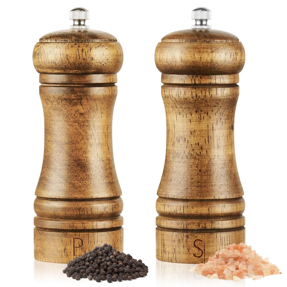 Vicloon Macina Pepe Sale, Macina Pepe in Legno, Macinapepe Manuale con Ruvidità Regolabile Perfetta Conservazione di Sale e Pepe, Sale Marino, Pepe in Grani