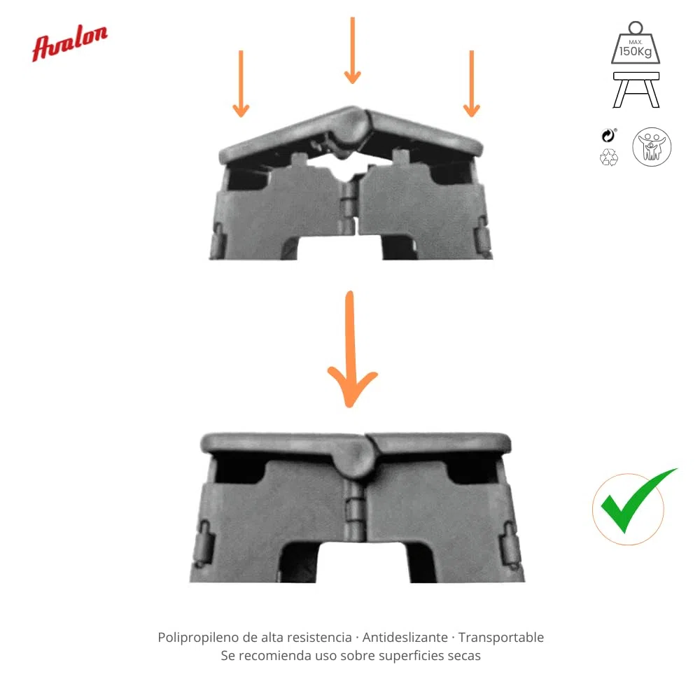 Sgabello pieghevole multiuso Avalon realizzato in PVC resistente. Scala a 1 gradino o scala pieghevole per l'uso come sgabello pieghevole da cucina. Questo sgabello basso misura 27 x 33 x 26,5 cm