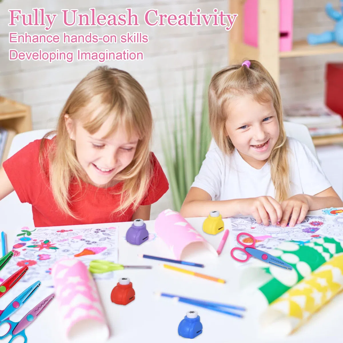 Forbici Artigianali per Bambini Set 6 Pezzi Seghettate con Punzonatrice per Carta