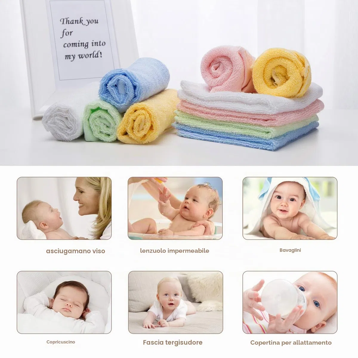 HBselect set da 10 Asciugamani Bambini Colorati 25 X 25 cm Mussole in Fibra di Bambù Pulizia Viso Asciugamani Morbidi per Neonati
