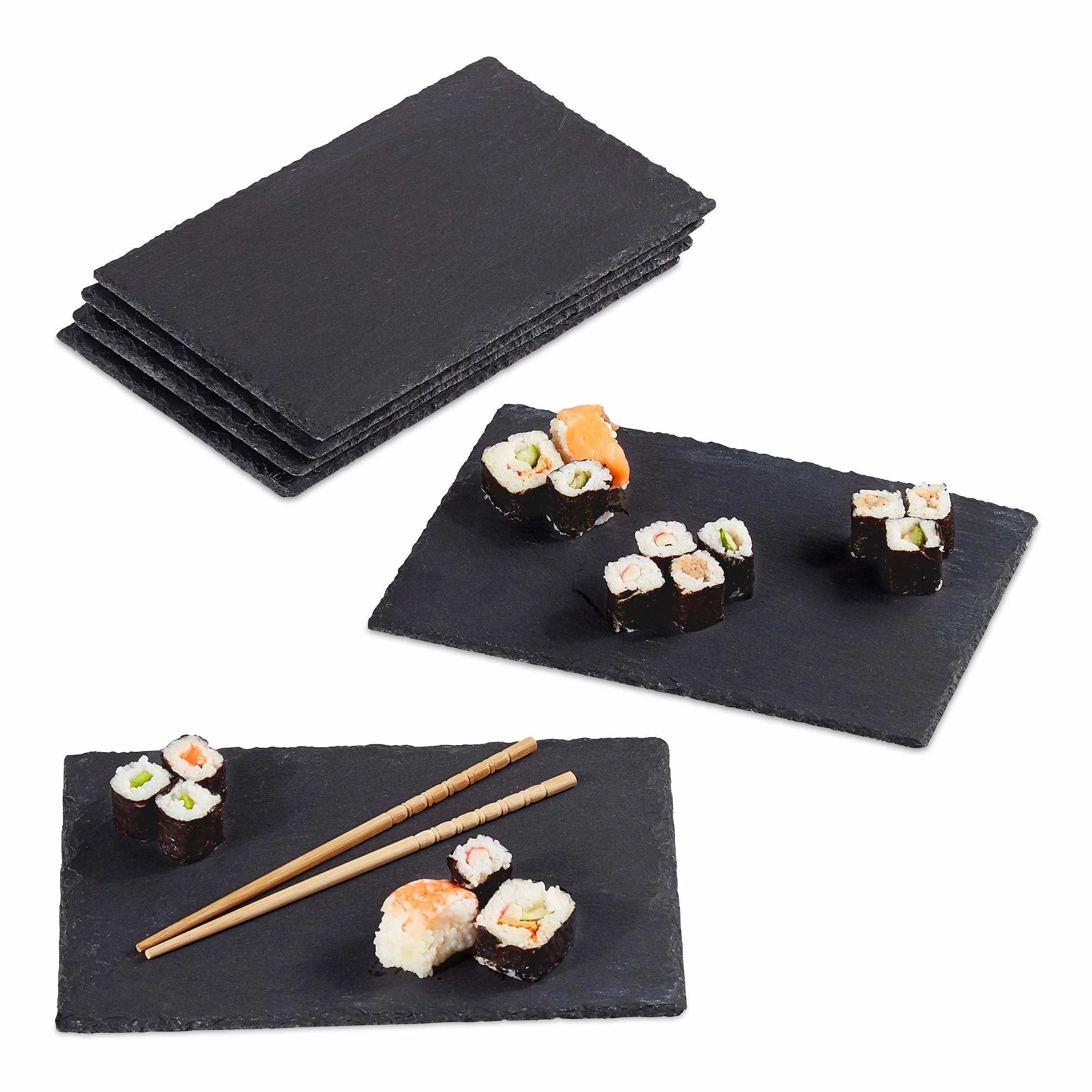 Relaxdays 12x Piatti in Ardesia, Set di Vassoi da 26 x 16 cm per Servire & da Scrivere, Tavolette per Buffet, Antracite
