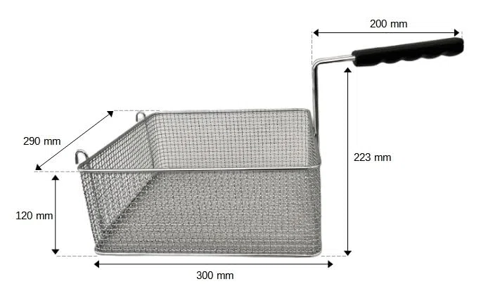 FCR0252 - CESTINO MADE IN ITALY PER FRIGGITRICE PROFESSIONALE MISURE 290X300X120H MM + GANCI IN ACCIAIO CROMATO CESTELLO FRIGGITRICE ACCIAIO
