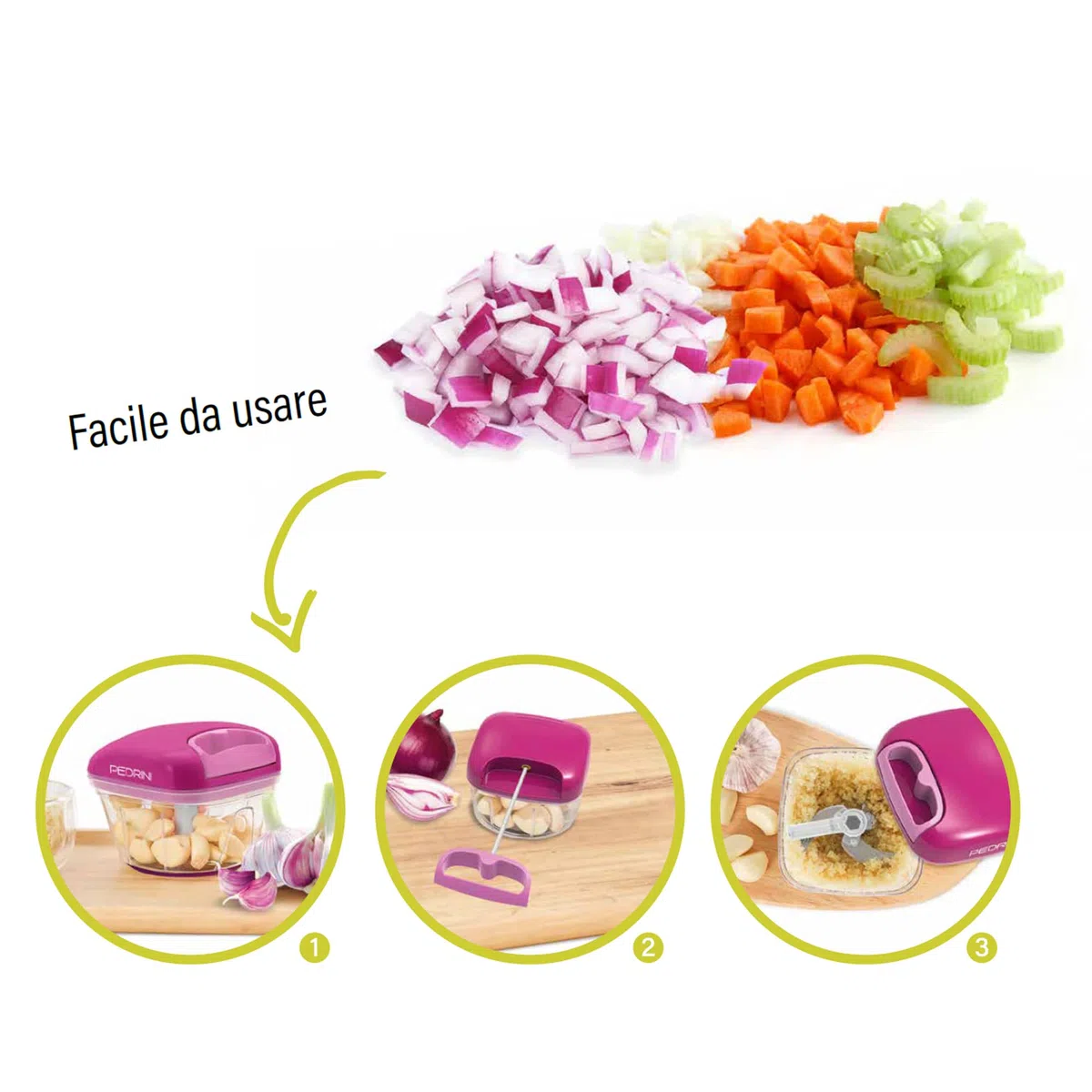 Pedrini tritatutto manuale a corda con 3 lame in acciaio inossidabile