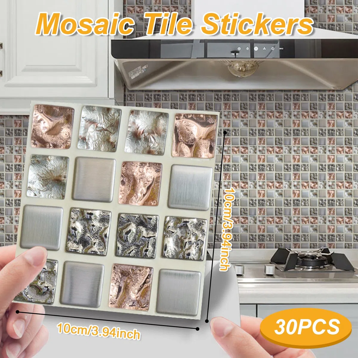 Mosaico Adesivi per Piastrelle, 30 Pezzi Impermeabile Piastrelle Adesive Cucina Bagno Decorazione in PVC, 10x10cm Resistenti ai Graffi e Rimovibili Adesivo Murale (Struttura Bianca)