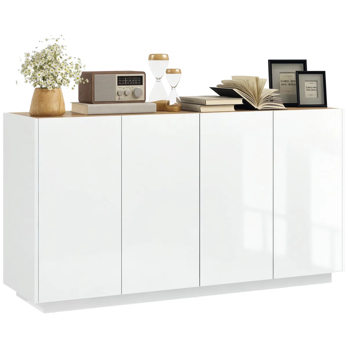 HOMCOM Credenza Soggiorno con Armadietti a 2 Ante, Madia Soggiorno Moderna con Ripiani Regolabili e Chiusura Ammortizzata, per Sala da Pranzo e Soggiorno e Salotto, 140x40x75 cm, Bianco Lucido