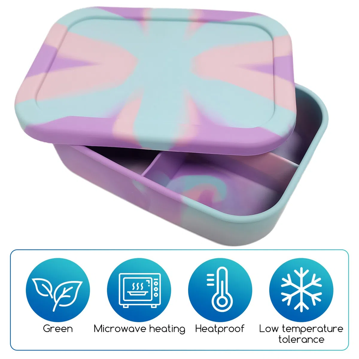 Contenitore per il pranzo in silicone da 1200 ml, per bambini, con scomparti, senza BPA, in silicone, infrangibile e a prova di perdite, per scuola, picnic, ragazze e ragazzi (viola)