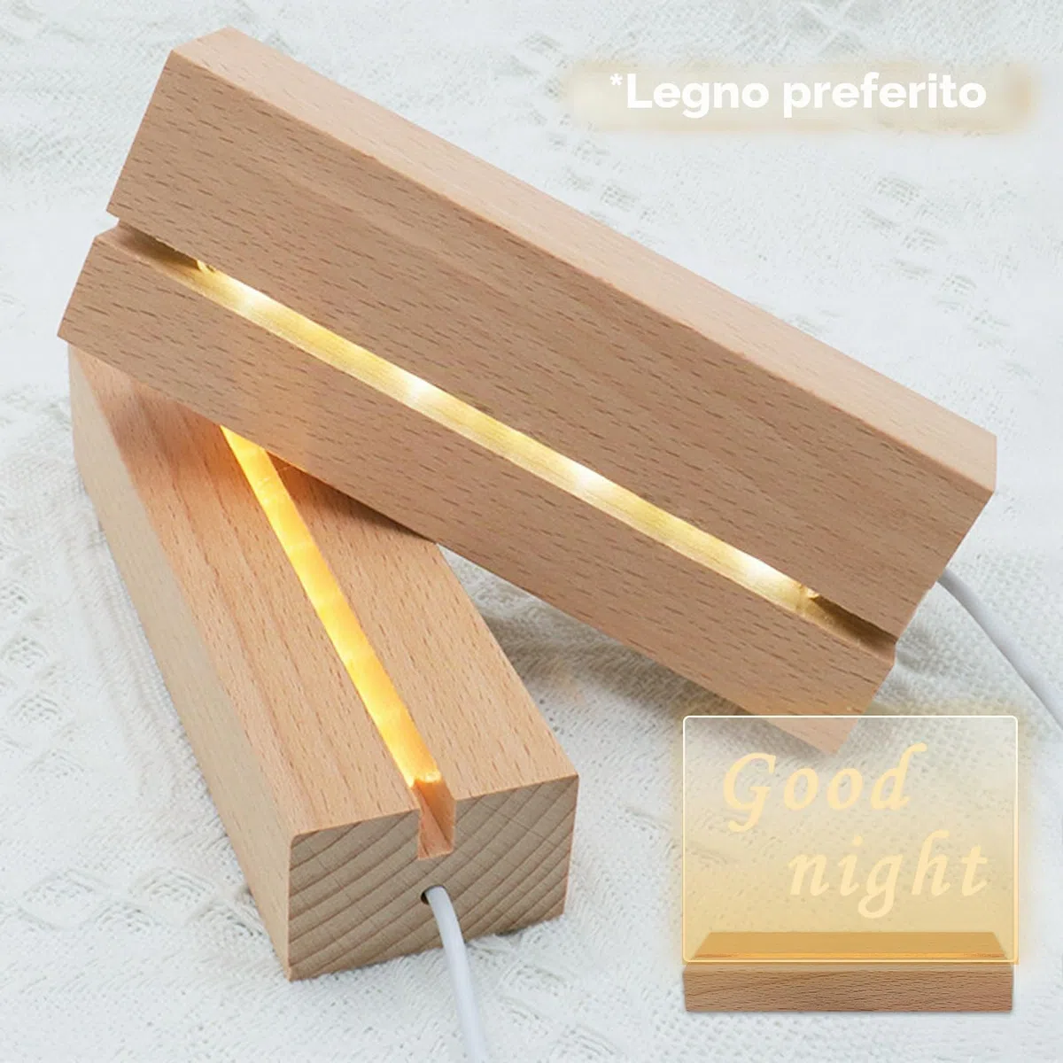 Base per Display con Luci LED in Legno - 3 Pezzi, Rettangolare, Illuminazione USB