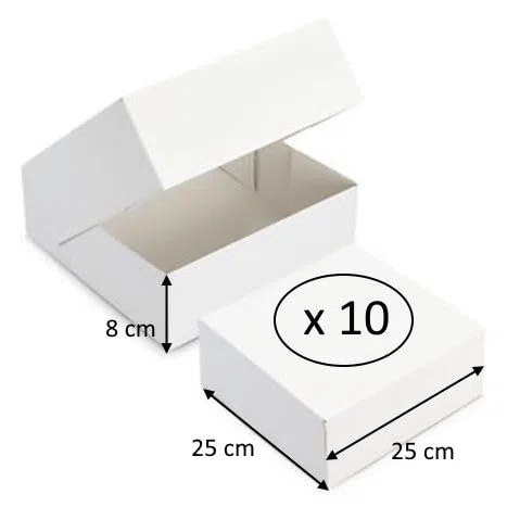 Set di 10 scatole per torta in cartone - Lunghezza x Larghezza: 25 cm x 25 cm, Altezza 8 cm
