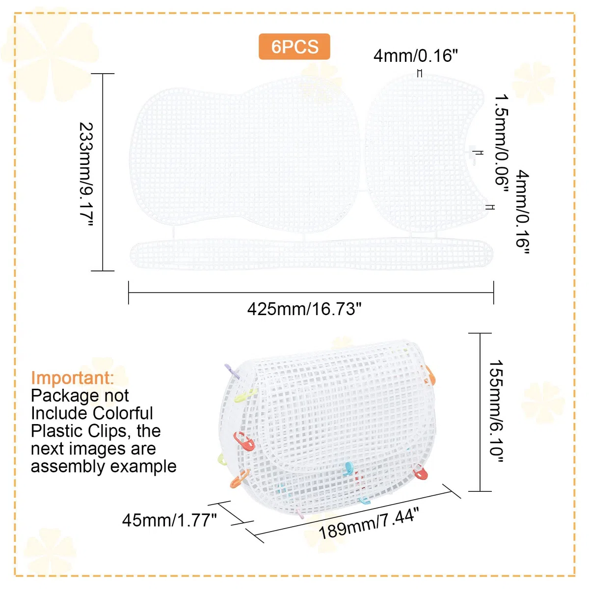 WADORN 6 pz Fogli Rete Plastica per Borse, 42.5 x 23.3 cm Fogli di Tela in Rete di Plastica Trasparente per Ricamo Fai da Te Ricamo A Punto Croce Fogli di Tela Bianca Forma Punto Croce