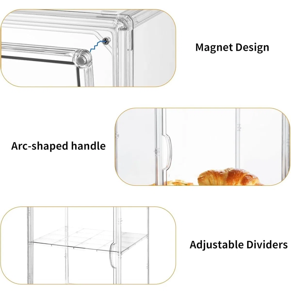 Generico Portapane in Acrilico Trasparente, da 3 o 4 Ripiani con Sportello Magnetico, Contenitore per Pane e Espositore per Pasticceria, Ideale per Cucina, Dispensa e Bancone (4 Ripiani)
