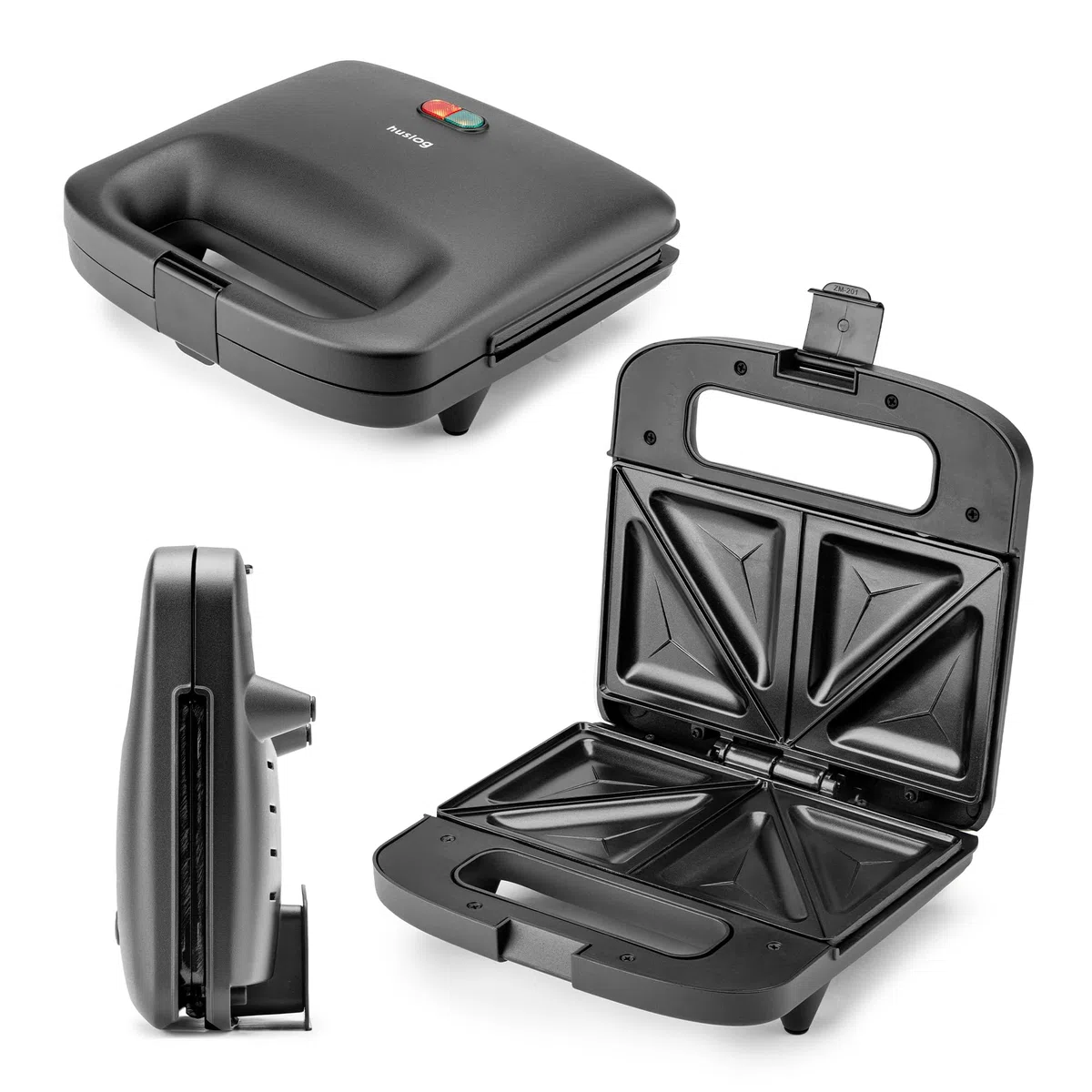 EasyBite Tostiera Elettrica Sandwich Maker 1000W, Piastre Triangolari Antiaderenti, per 2 Sandwich, Nero