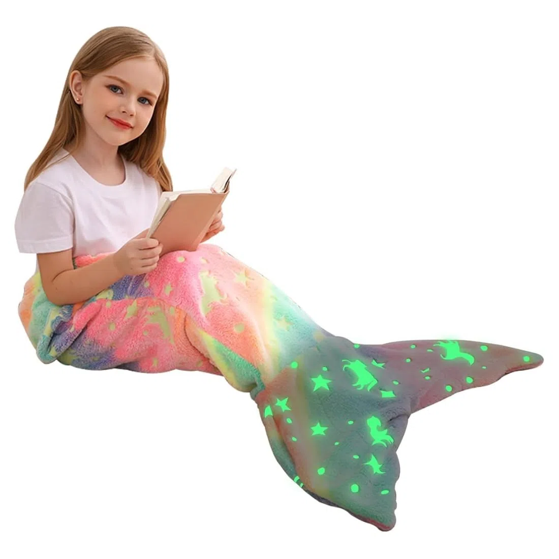 Mermaid Unicorn - Coperta a coda di sirena, sirena + unicorno, per bambini, in flanella, 100 x 43 cm
