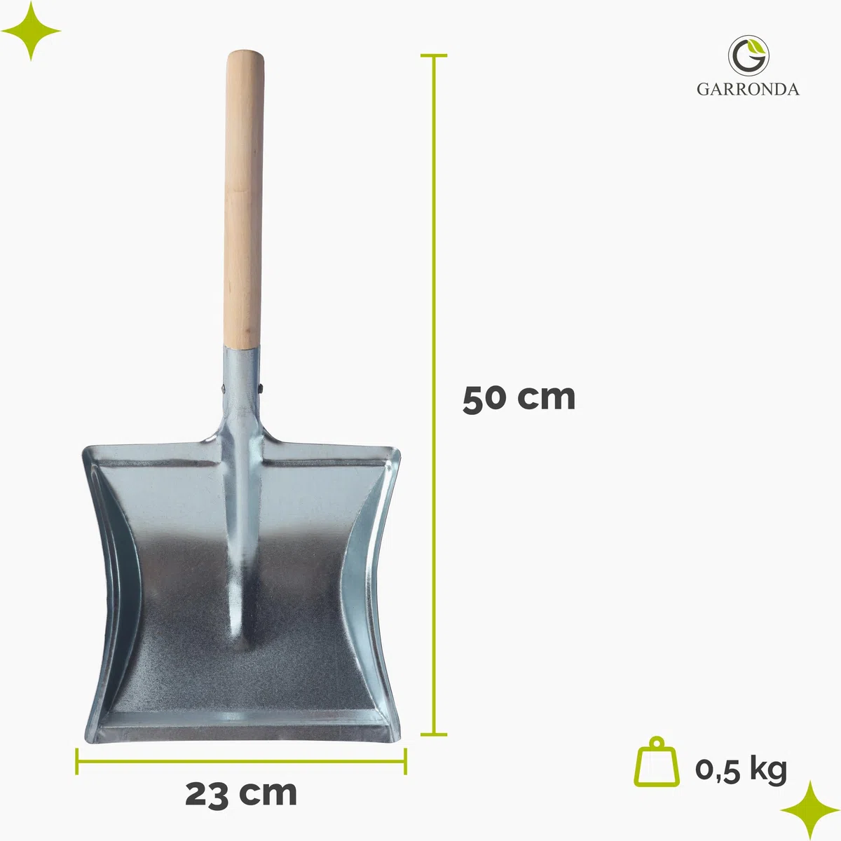 Garronda Paletta in metallo con manico in legno, pala da giardino robusta ideale per pulizie di carbone, cenere e segatura, paletta camino per uso interno ed esterno GD-0002 (Argento)