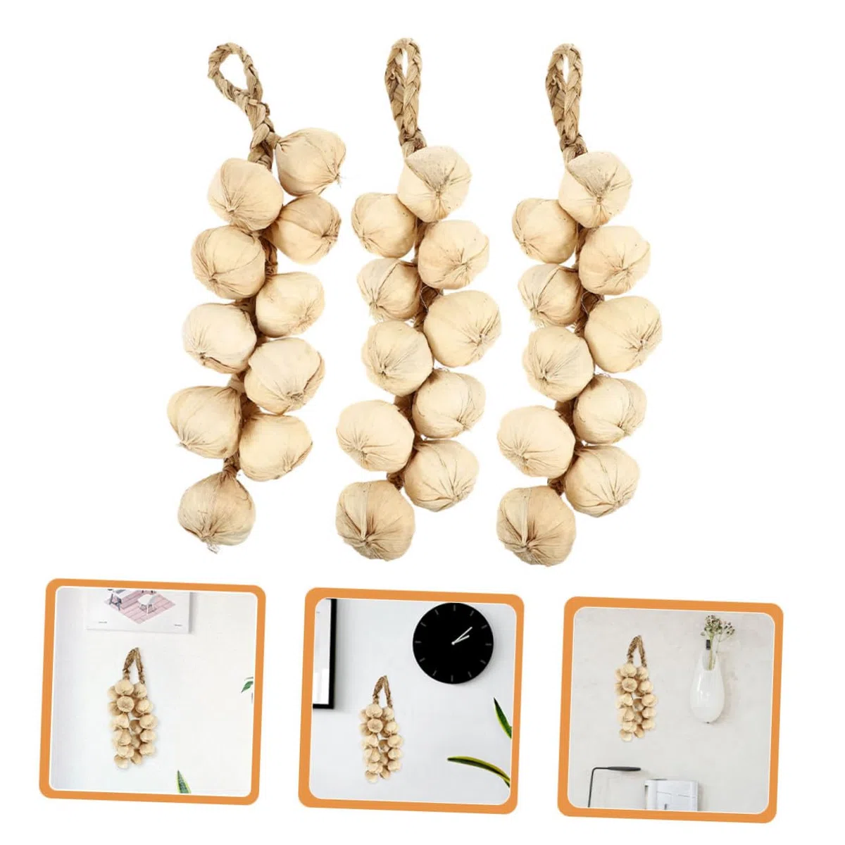 3 Pezzi Finta Treccia Aglio Artificiale Realistica in Decorazione per Cucina e Casa Accessorio Fotografico e Educativo