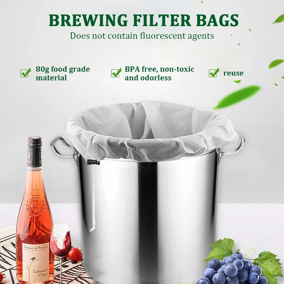 2 pezzi Sacchetto Filtrante Riutilizzabile con Coulisse per Alimenti,Filtri per Liquori per Birra e Latte Vegetale,Sacchetti per Birra Filtranti per Vino,Caffè e Yogurt (40x46 cm)