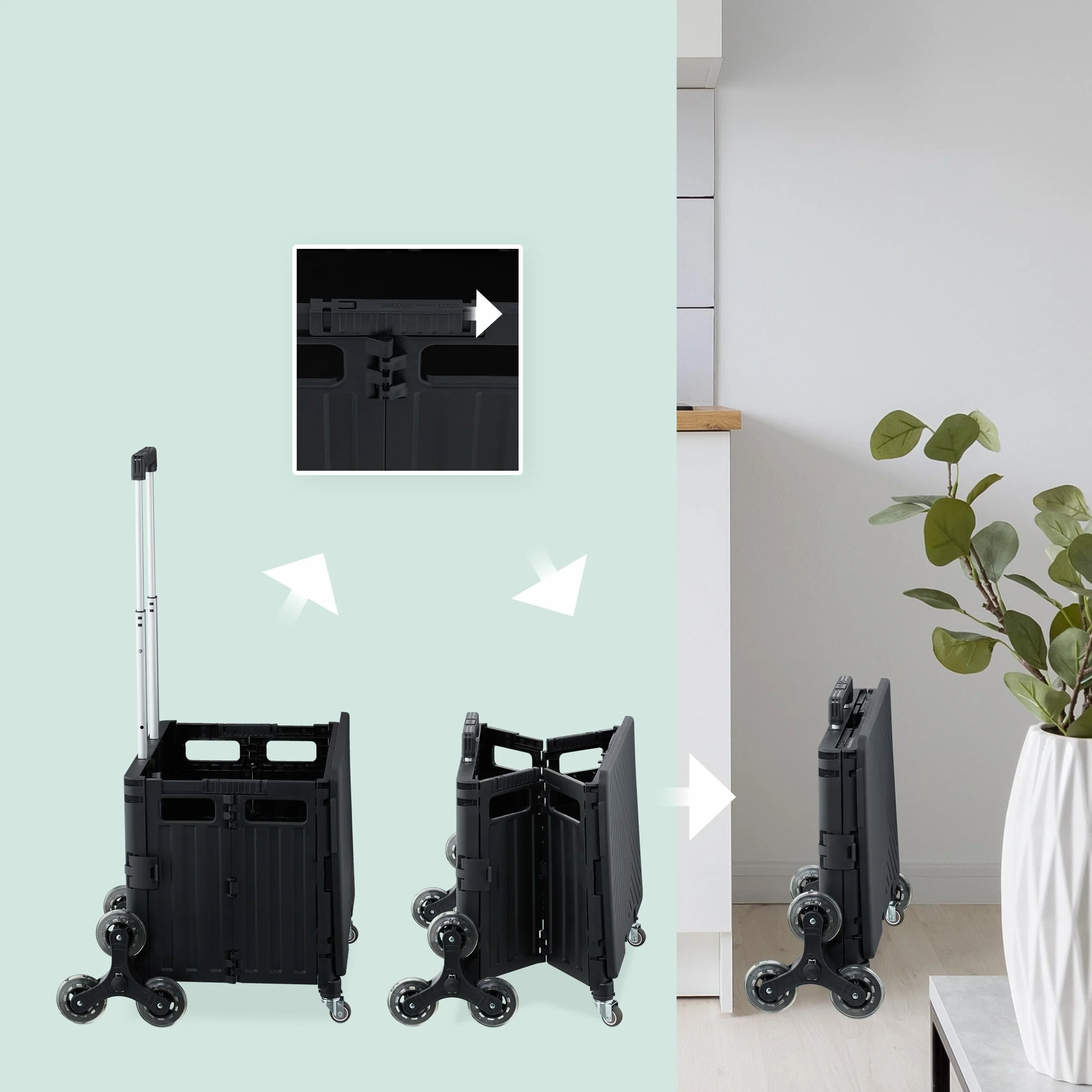 Relaxdays Carrello per Spesa Montascale, 35 kg Carico, Manico e Coperchio, Carrellino Trolley Portaspesa Saliscale, Nero