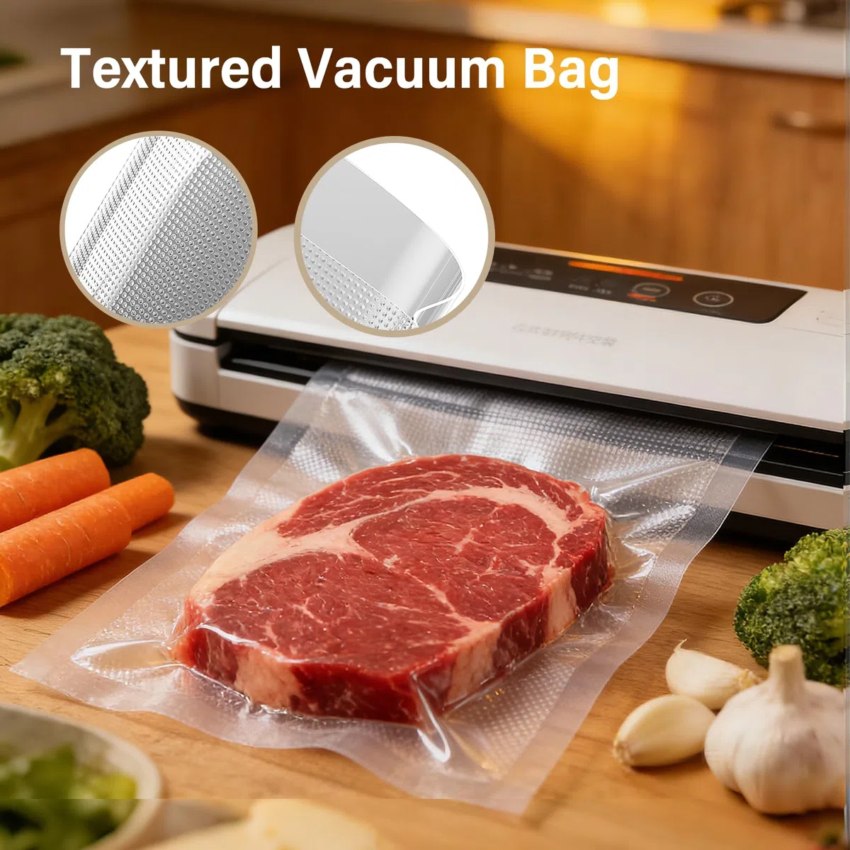 Oderra 100 Sacchetti Sottovuoto per Alimenti 20x30 cm - Bustine per Conservazione e Congelamento Sottovuoto - Compatibili con Tutte le Macchine Sottovuoto - per Imballaggio Alimentare