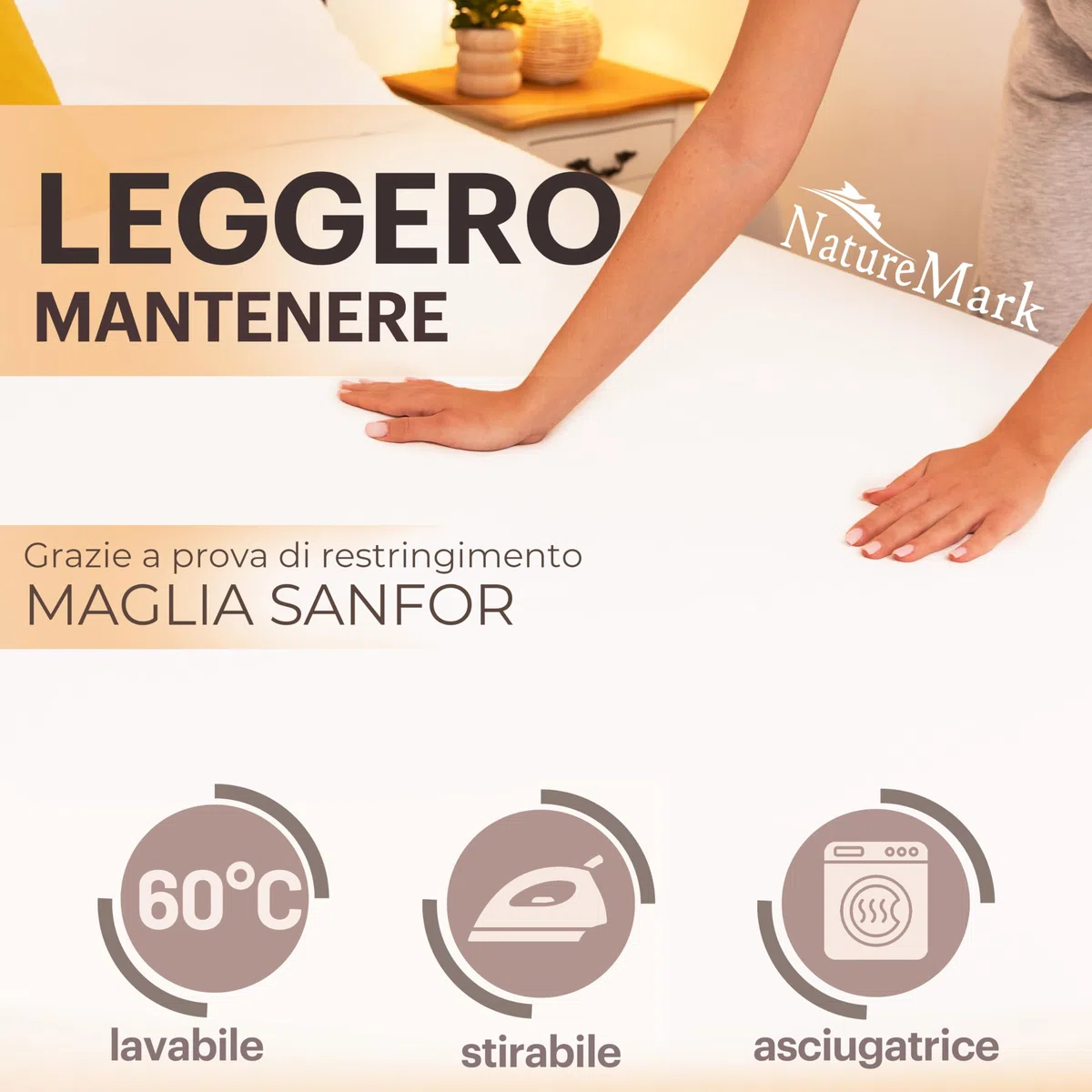 NatureMark Lenzuolo con angoli elasticizzati in jersey, in 100% cotone, in molti colori e misure, conforme all’Oeko-Tex Standard 100, 180 x 200 cm - 200 x 200 cm - bianco