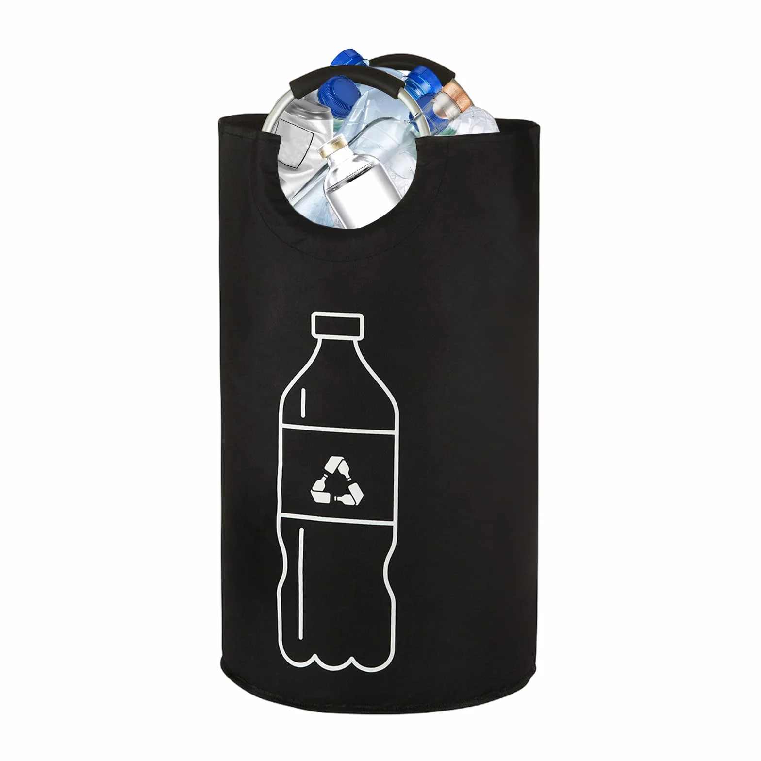 Raccoglitore di Bottiglie 115L, Pattumiera Differenziata per Carta Plastica Vetro, Contenitore Cucina con Manico in Alluminio—Nero