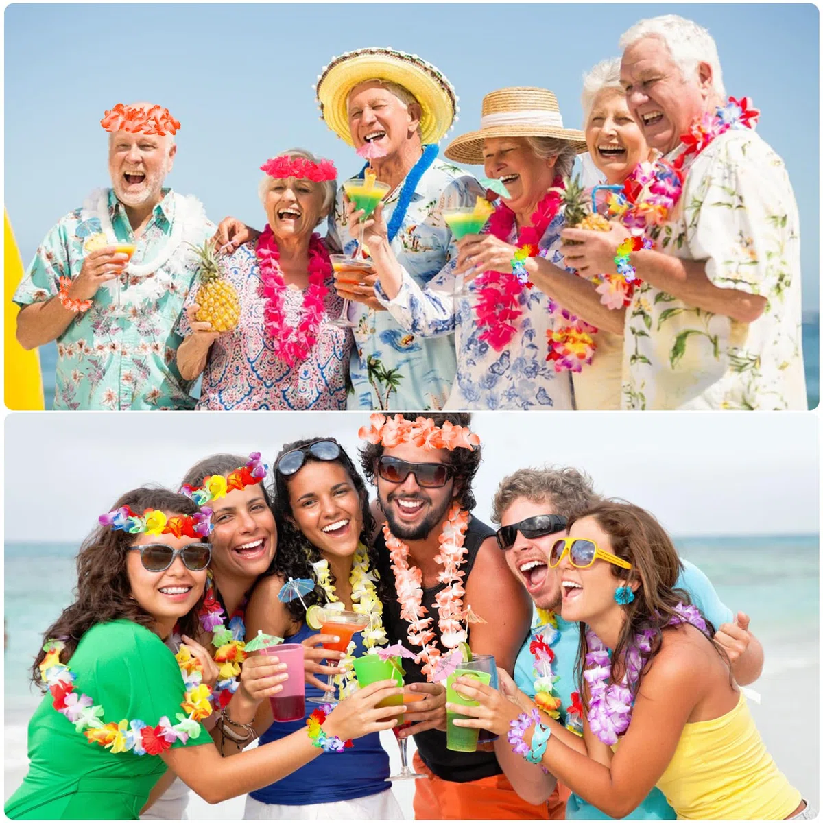 60 Pezzi Ghirlanda Hawaiana Collana, Ghirlande di Fiori Hawaiane, Collana con Fiore Hawaiano, Fasce e Bracciali, Collane Hawaii Fiori per Tropicale Spiaggia a Tema Festa Decorazioni