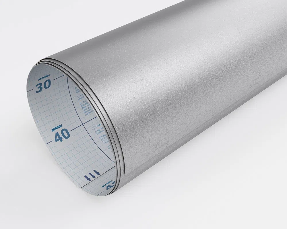 ARTESIVE TEC-017 Acciaio Satinato Opaco larg. 90 cm AL METRO LINEARE - Pellicola Adesiva in vinile effetto metallo per interni per rinnovare mobili, porte e oggetti di casa