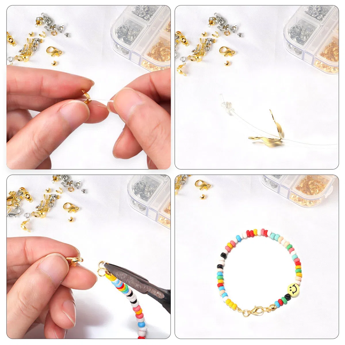 1200 Pezzi Set di Perline a Crimpare, Set di Perline a Crimpare, Chiusure a Moschettone, con 6 Accessori, per la Creazione di Gioielli per la Creazione di Gioielli