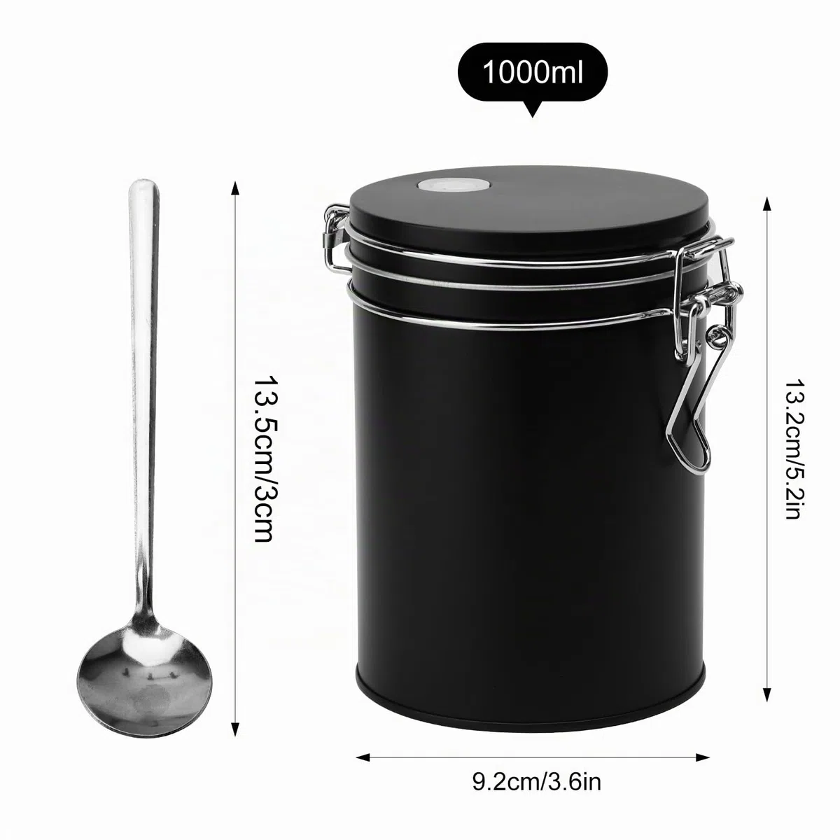 Barattolo per caffè in acciaio inox ermetico con valvola, contenitore per caffè vuoto nero per mantenere la freschezza, protezione dell'aroma con coperchio per chicchi di caffè, polvere, tè, noci