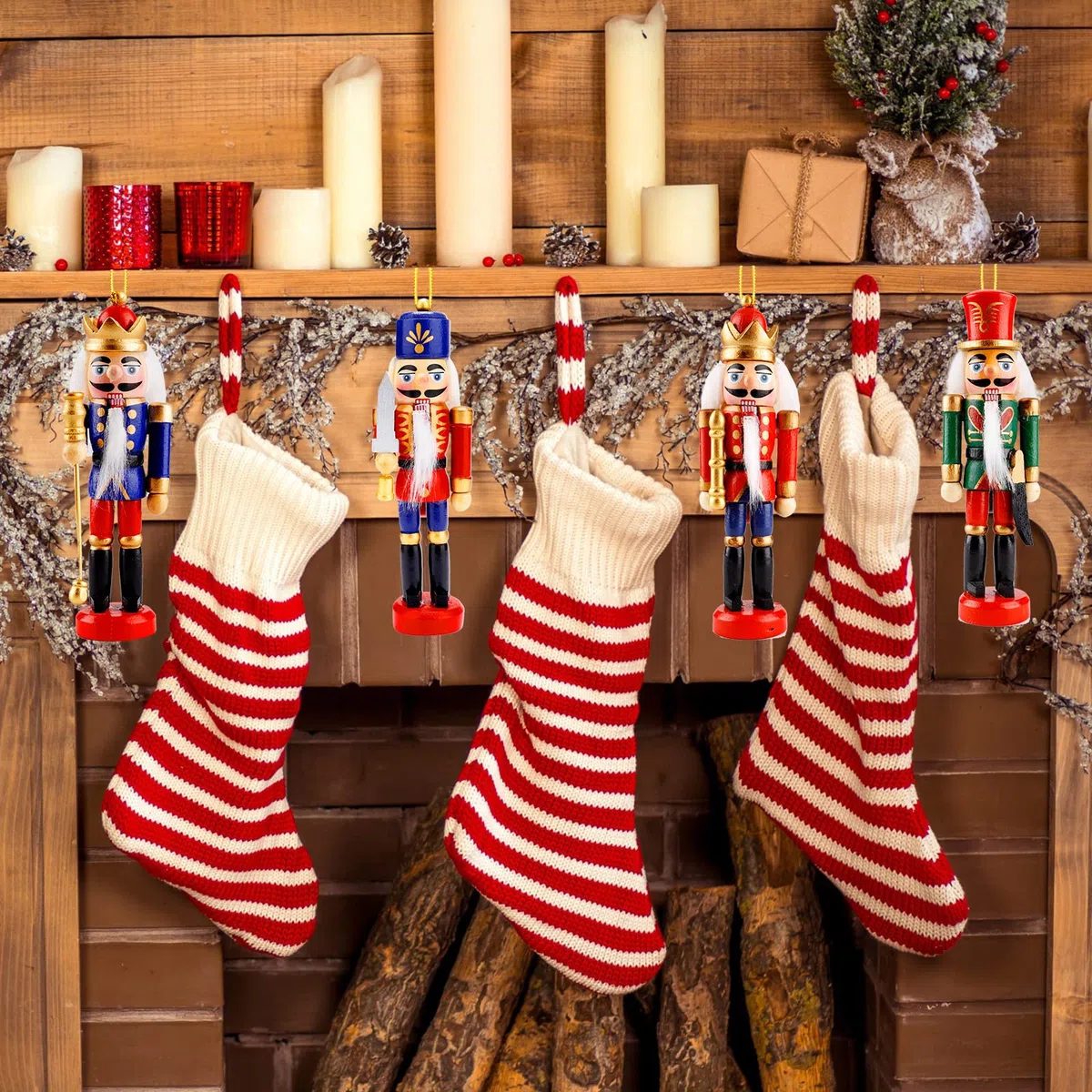 Frasheng 6 Pezzi Schiaccianoci di Natale,Schiaccianoci Natalizi Soldatino Tradizionale in Legno Fatto a Mano,Soldato Schiaccianoci Natalizio in Legno,Soldatini Decorazioni Ideali per Albero di Natale