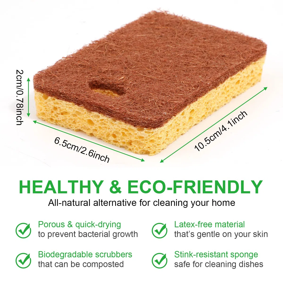 Spugna da cucina naturale biodegradabile Eco Spugna da cucina compostabile antigraffio in cellulosa sisal e cocco, confezione da 12 (cocco)