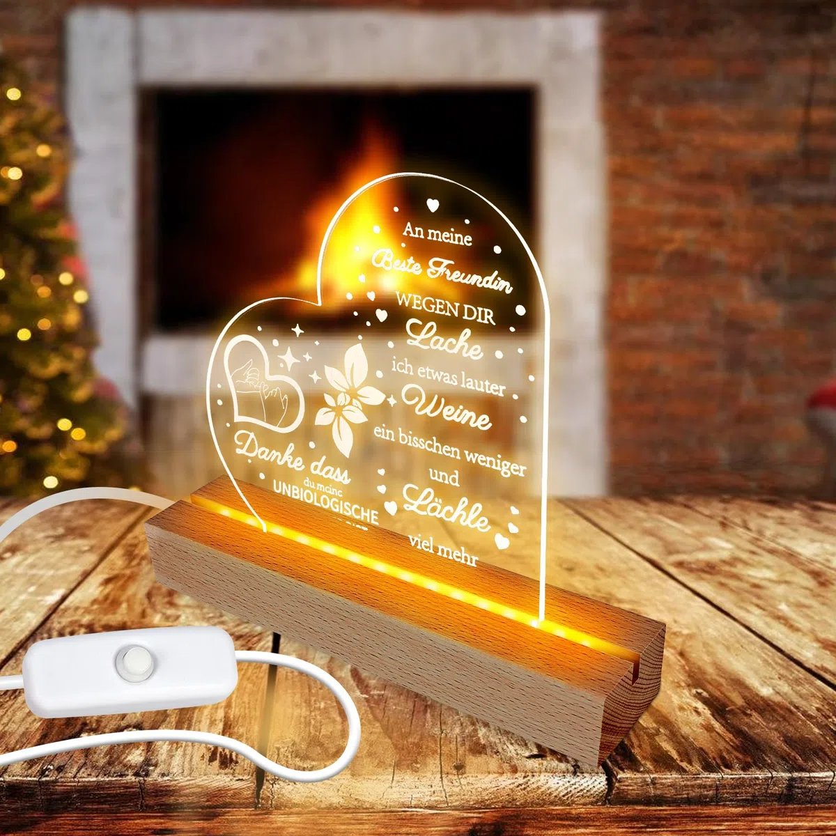 BORDEAG LED Luci Display Base, 4 Pezzi Base Luce Led Legno con USB, Base Rettangolare con Led per Lastra in Acrilico, Lastra in Cristallo, Lunghezza 15 cm, Bianco Caldo