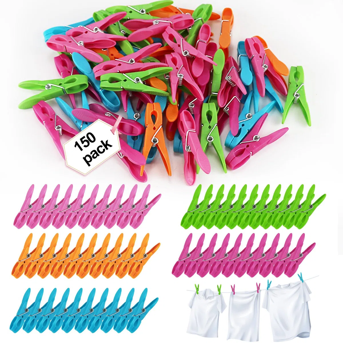 150 Pezzi Mollette Bucato Antiscivolo Kit, Mollette per Bucato Antisegno, Antivento e Antiscivolo, per Appendiabiti, Stendibiancheria