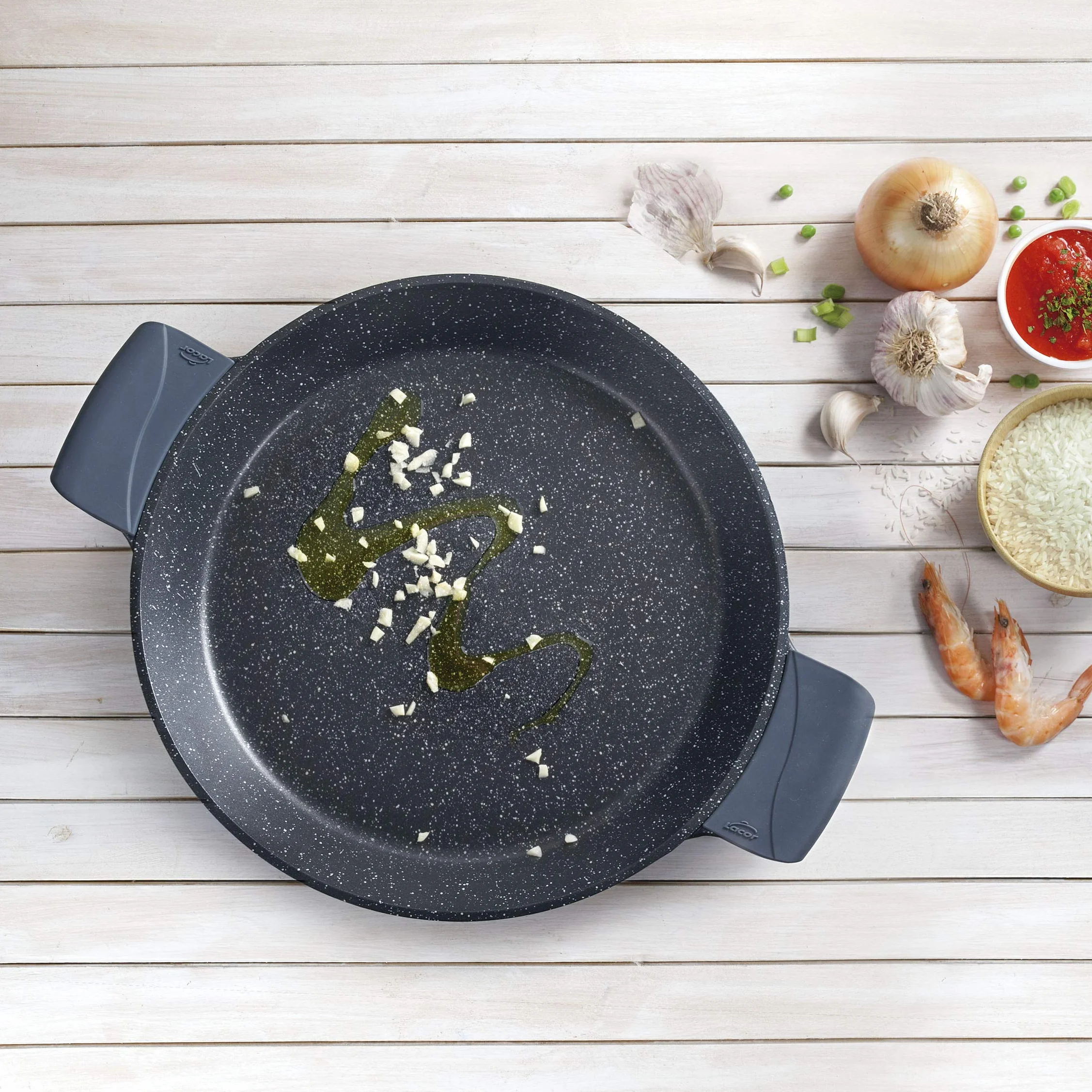 Lacor - 25440 - Paellera antiaderente, Eco-Stone, Compatibilità con tutti i tipi di cucine, tra cui induzione e forno, Sfondo Full Induction, Ecologico e senza PFOA, 40 cm
