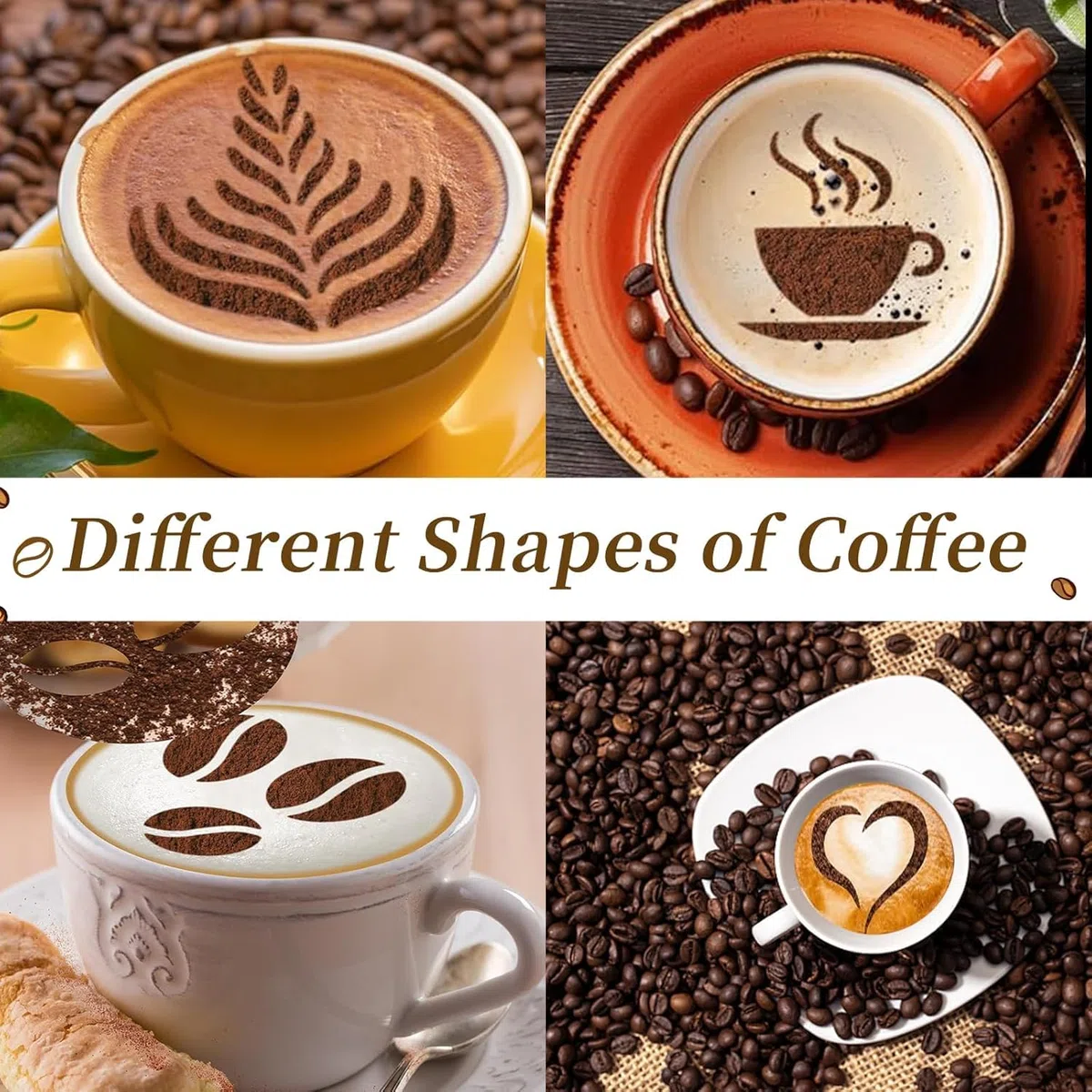 5 stencil per caffè in acciaio inox, cappuccino, barista, stencil per decorazione del cacao, accessori per il caffè fai da te