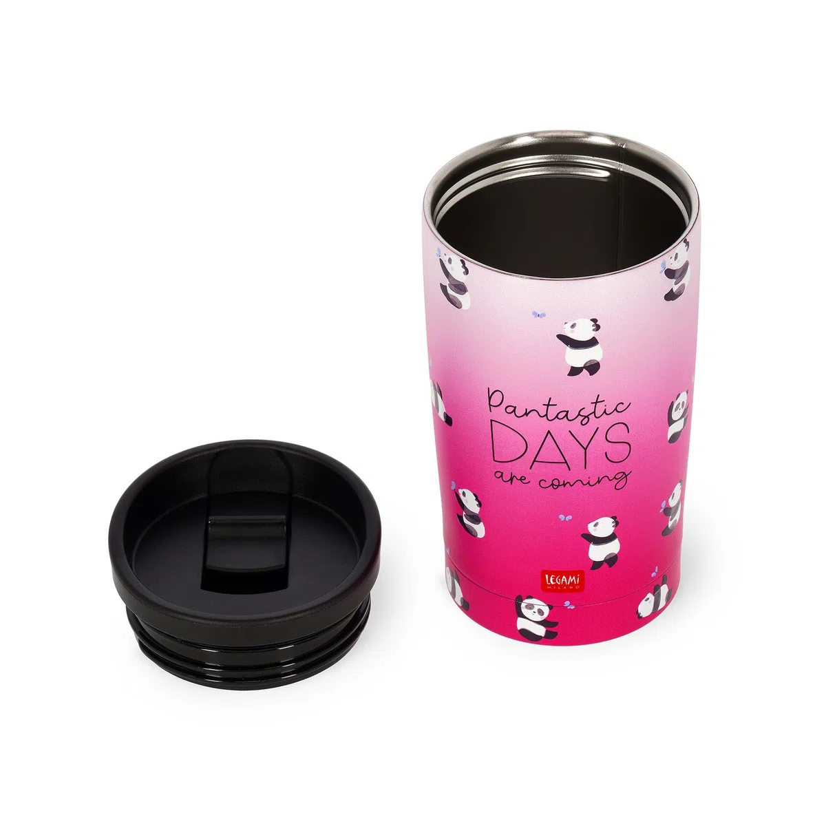 Legami - Bicchiere Termico Hot&Cold Vacuum Tumbler, Tema Panda, Tappo con Chiusura Ermetica, in Accaio Inox, Capacità 275 ml, per Tutti i Tipi di Bevanda