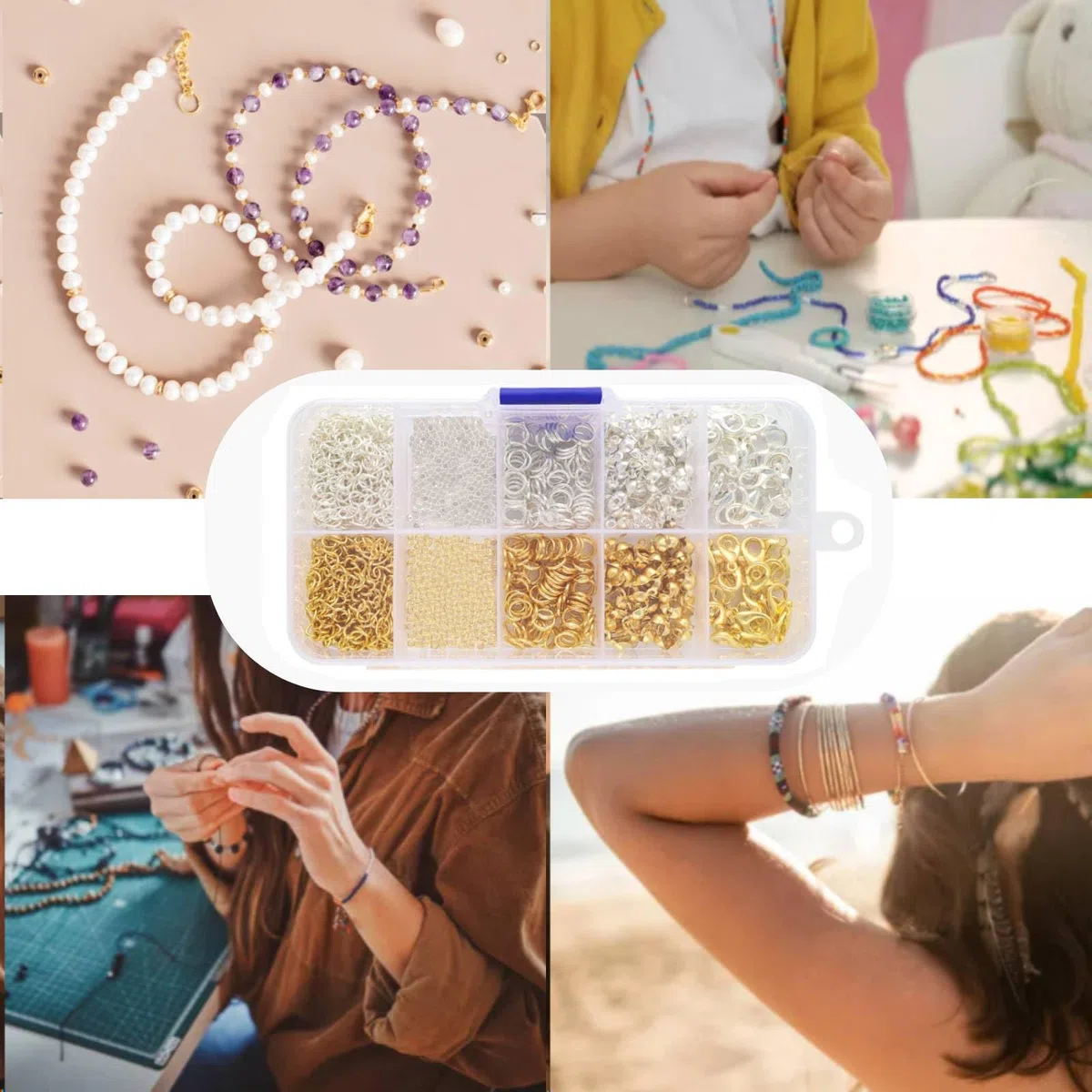 Set di 583 chiusure per bracciali, chiusure per catene, chiusure per braccialetti di perle, fai da te con pinza per gioielli, pinzette