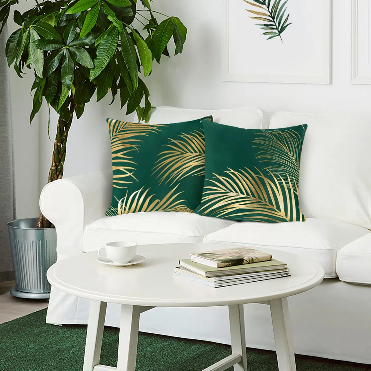 Bonhause Federe per Cuscini Foglie d'oro 40 x 40 cm Copricuscini Decorativi Stampa d'oro Foglie Velluto Morbido Verde Federa per Cuscino Divano Letto Casa Decorazione Set di 2