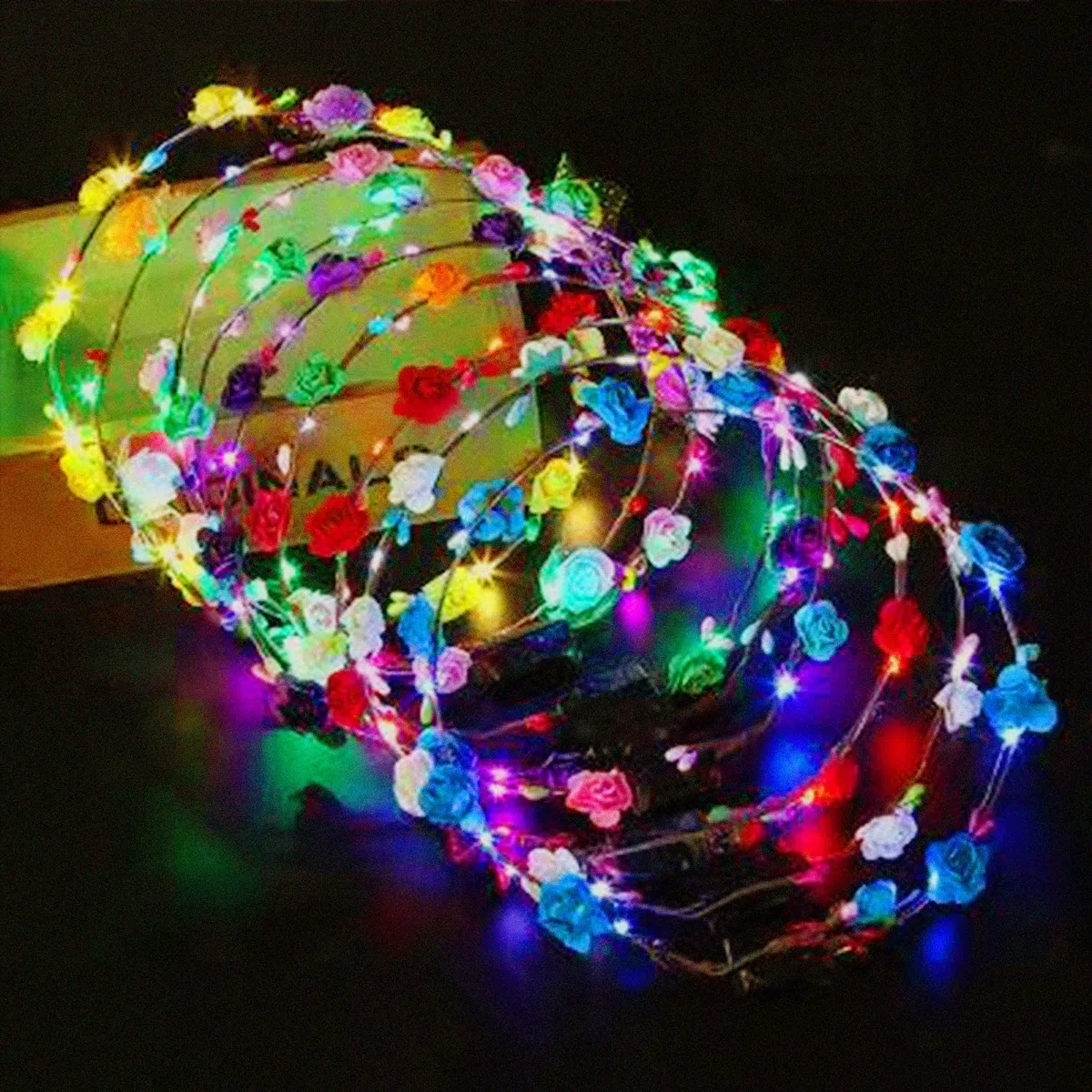 PTHTECHUS 12 Pezzi LED Fascia Fiori, per Bambina Ghirlanda, Coroncine Fiori per Donna Accessori per Capelli Festa di Nozze Compleanno e Vacanze Donna e Ragazza